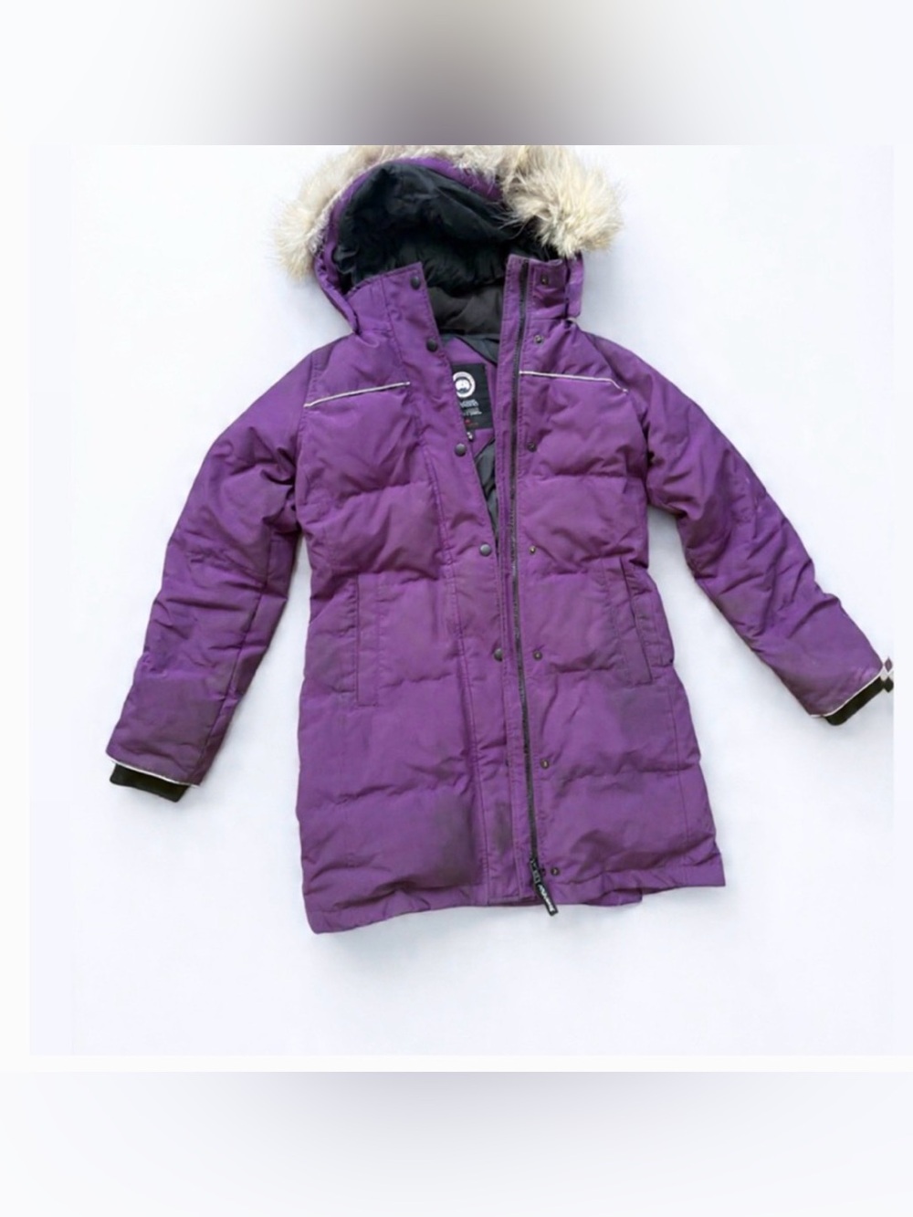Girls' Canada Goose Purple Parka Coat with Coyote Fur Hood - size XS (6)